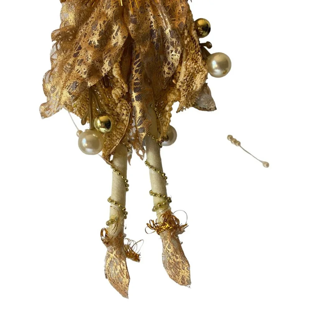 Golden Christmas angel fairy mini‎ doll ornament pearl skirt gilded wings tinsel